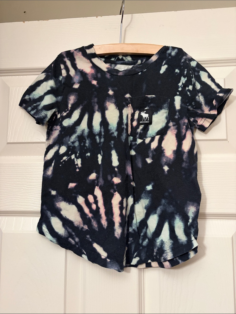 abercrombie kids Navy Tie-Dye Pocket Tee with Pink and Mint Accents